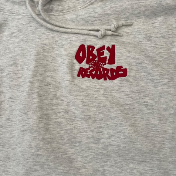 Obey Records Hoodie Heather Grey L - Picture 4 of 8